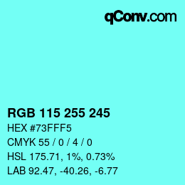 Color code: RGB 115 255 245 | qconv.com