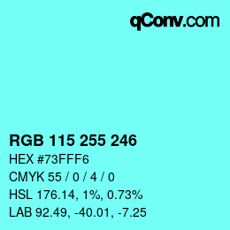 Color code: RGB 115 255 246 | qconv.com