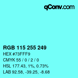 Color code: RGB 115 255 249 | qconv.com