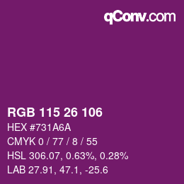 Color code: RGB 115 26 106 | qconv.com