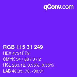 Color code: RGB 115 31 249 | qconv.com