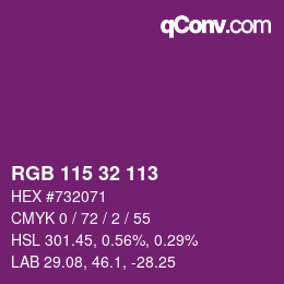 Color code: RGB 115 32 113 | qconv.com