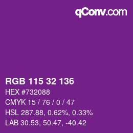 Color code: RGB 115 32 136 | qconv.com