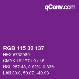 Color code: RGB 115 32 137 | qconv.com