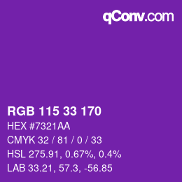 Color code: RGB 115 33 170 | qconv.com