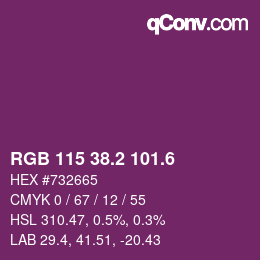 カラーコード: RGB 115 38.2 101.6 | qconv.com