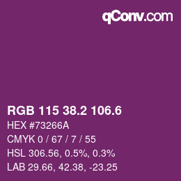 カラーコード: RGB 115 38.2 106.6 | qconv.com