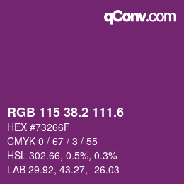 カラーコード: RGB 115 38.2 111.6 | qconv.com