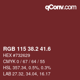 カラーコード: RGB 115 38.2 41.6 | qconv.com