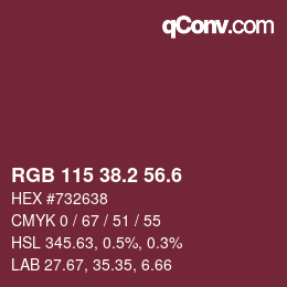 カラーコード: RGB 115 38.2 56.6 | qconv.com