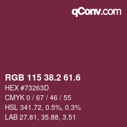 カラーコード: RGB 115 38.2 61.6 | qconv.com