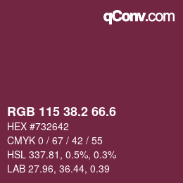 カラーコード: RGB 115 38.2 66.6 | qconv.com