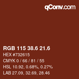 カラーコード: RGB 115 38.6 21.6 | qconv.com