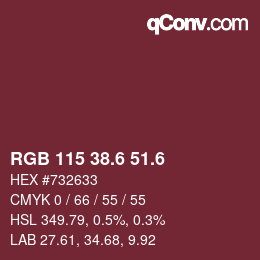 カラーコード: RGB 115 38.6 51.6 | qconv.com
