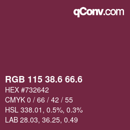 カラーコード: RGB 115 38.6 66.6 | qconv.com
