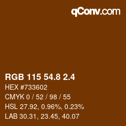 カラーコード: RGB 115 54.8 2.4 | qconv.com