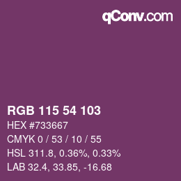 カラーコード: RGB 115 54 103 | qconv.com