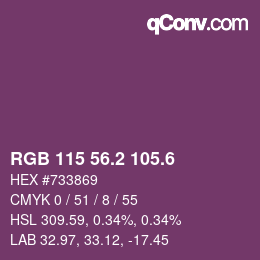 カラーコード: RGB 115 56.2 105.6 | qconv.com