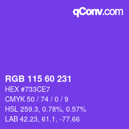 颜色代码: RGB 115 60 231 | qconv.com