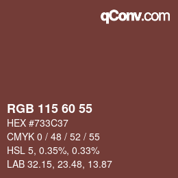 颜色代码: RGB 115 60 55 | qconv.com