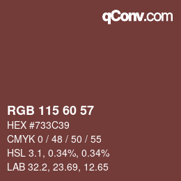 Color code: RGB 115 60 57 | qconv.com