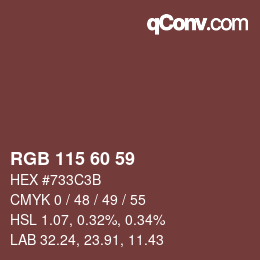 颜色代码: RGB 115 60 59 | qconv.com