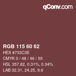 カラーコード: RGB 115 60 62 | qconv.com