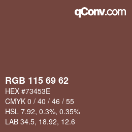 颜色代码: RGB 115 69 62 | qconv.com