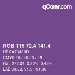 カラーコード: RGB 115 72.4 141.4 | qconv.com