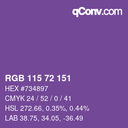 Color code: RGB 115 72 151 | qconv.com