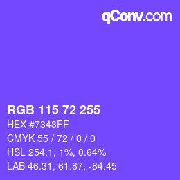 Color code: RGB 115 72 255 | qconv.com