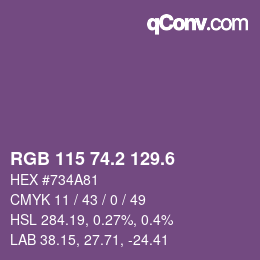 カラーコード: RGB 115 74.2 129.6 | qconv.com