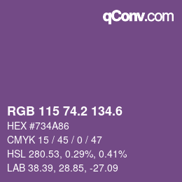 カラーコード: RGB 115 74.2 134.6 | qconv.com
