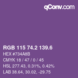 カラーコード: RGB 115 74.2 139.6 | qconv.com