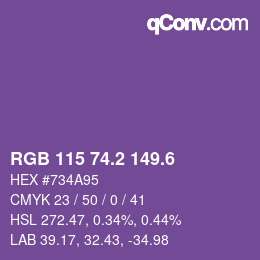 カラーコード: RGB 115 74.2 149.6 | qconv.com