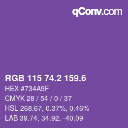 カラーコード: RGB 115 74.2 159.6 | qconv.com