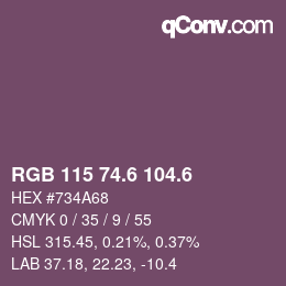カラーコード: RGB 115 74.6 104.6 | qconv.com