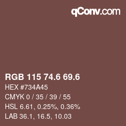 カラーコード: RGB 115 74.6 69.6 | qconv.com