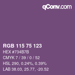 Color code: RGB 115 75 123 | qconv.com