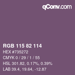 Color code: RGB 115 82 114 | qconv.com