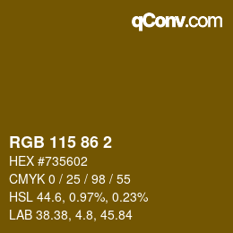 颜色代码: RGB 115 86 2 | qconv.com