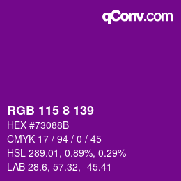 カラーコード: RGB 115 8 139 | qconv.com