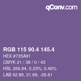 カラーコード: RGB 115 90.4 145.4 | qconv.com