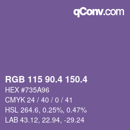 カラーコード: RGB 115 90.4 150.4 | qconv.com