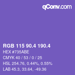 カラーコード: RGB 115 90.4 190.4 | qconv.com