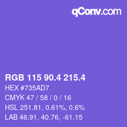カラーコード: RGB 115 90.4 215.4 | qconv.com