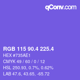 カラーコード: RGB 115 90.4 225.4 | qconv.com