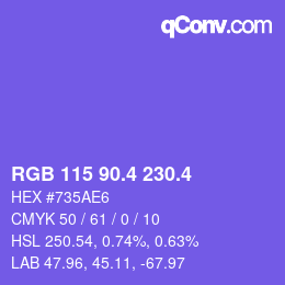 カラーコード: RGB 115 90.4 230.4 | qconv.com