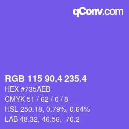 カラーコード: RGB 115 90.4 235.4 | qconv.com