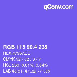 カラーコード: RGB 115 90.4 238 | qconv.com
